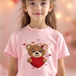 Cuddly Valentine Bear (Faux Fluffy Thread) Valentine's day sleeve 2T-6T New